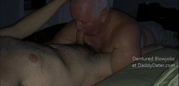  Dentured Hairy Silverdaddy Daddybear Gives Hairy Bear Hot toothless Blowjob